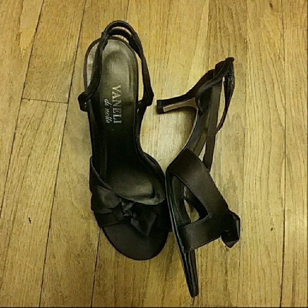 Vaneli Di Notte Brown Satin Slingback Bow Shoes